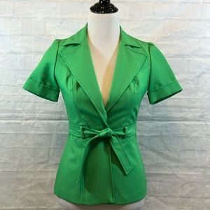 Green Tie-Waist Short Sleeve Blazer